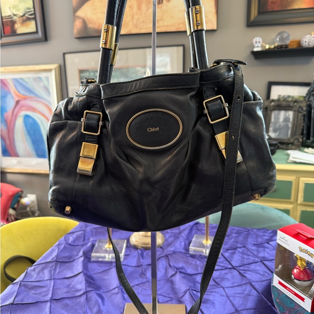Chloe Vintage Black and Gold Shoulder Bag